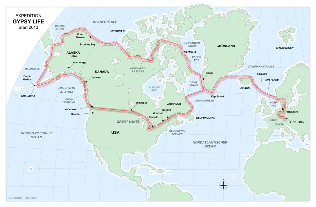 Planned route of the Expedition Danube – Alaska