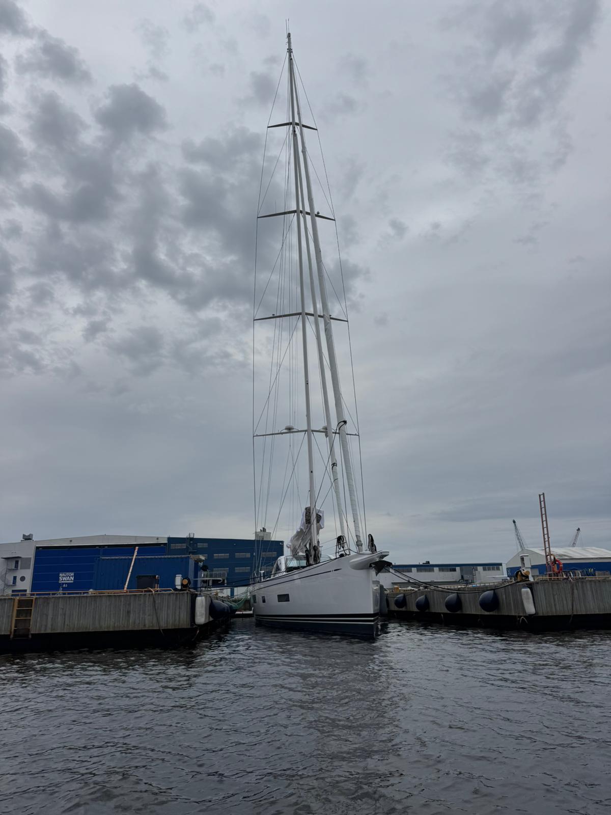 Tom Cruise’s Swan 108 at the quay of the Nautor Swan yard in Pietarsaari